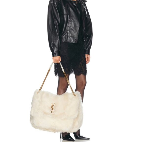 SAINT LAURENT POLAIRE SHEARLING LEATHER TRIMMED OVERSIZED NIKI CHAIN BAG NWT - Picture 1 of 15